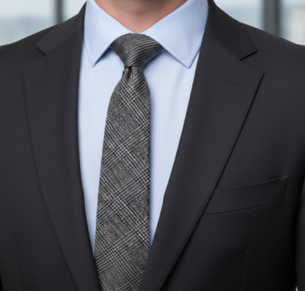 Wool necktie Charcoal Check