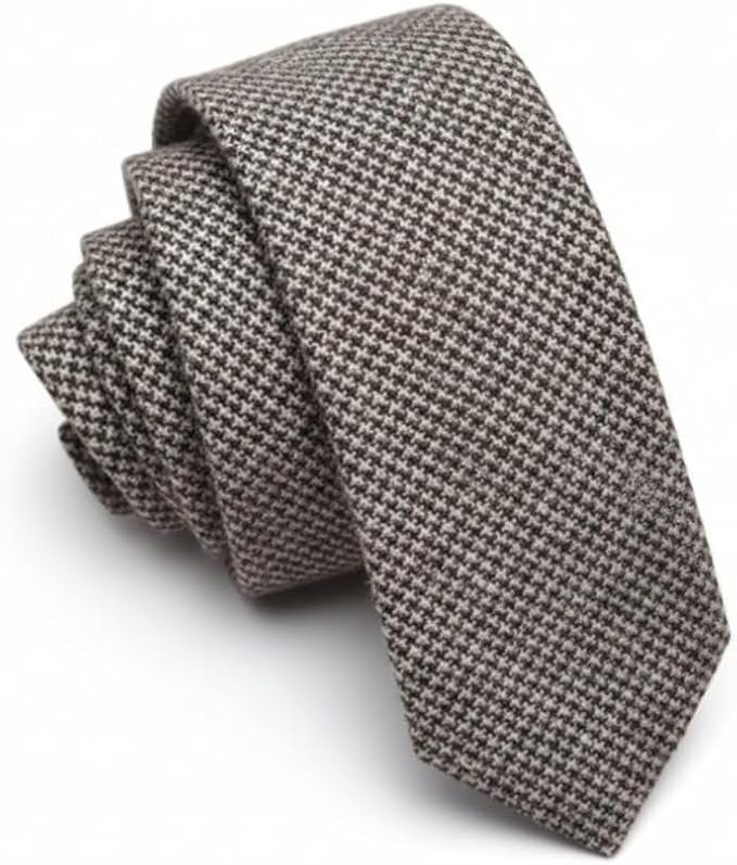 Grey houndstooth neck tie wool Pink wool Necktie herringbone