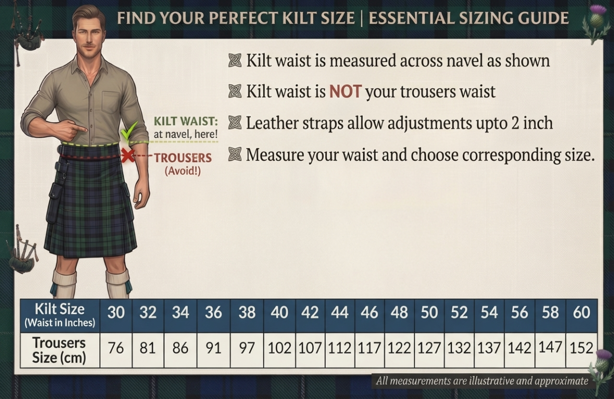 Hamilton Kilt size guide to measure kilt waist