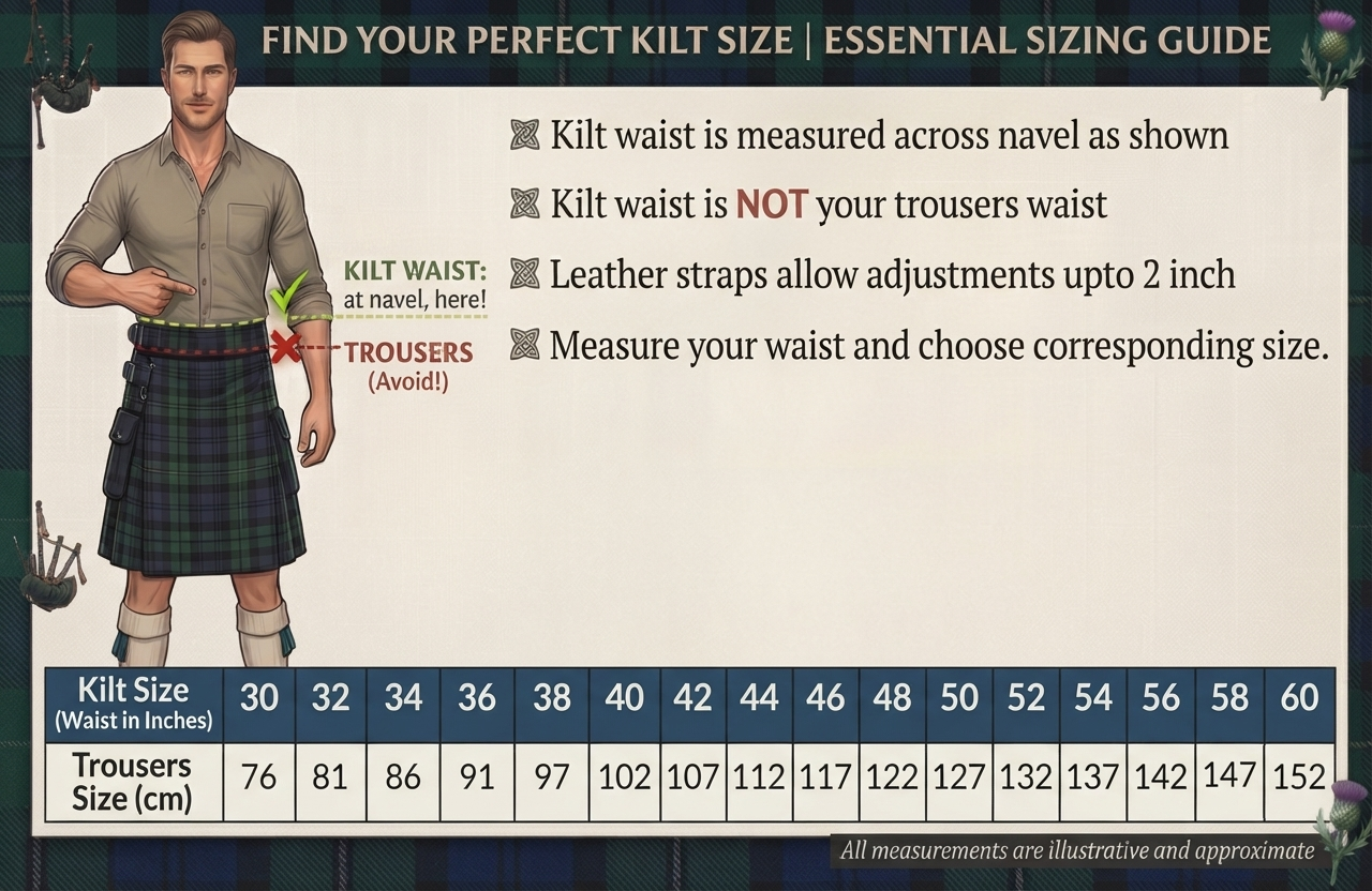 Hamilton Kilt size guide to measure kilt waist