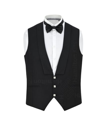 Prince Charlie vest Black tuxedo waistcoat argyle wool tweed vest wedding dress kilt attire Scottish