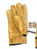 Motorcycle Gloves Leather Knuckle Shell Yellow Distress - Image 2
