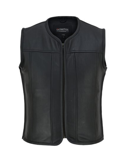 Men's Motorcycle Leather Vest Side Zip Closure